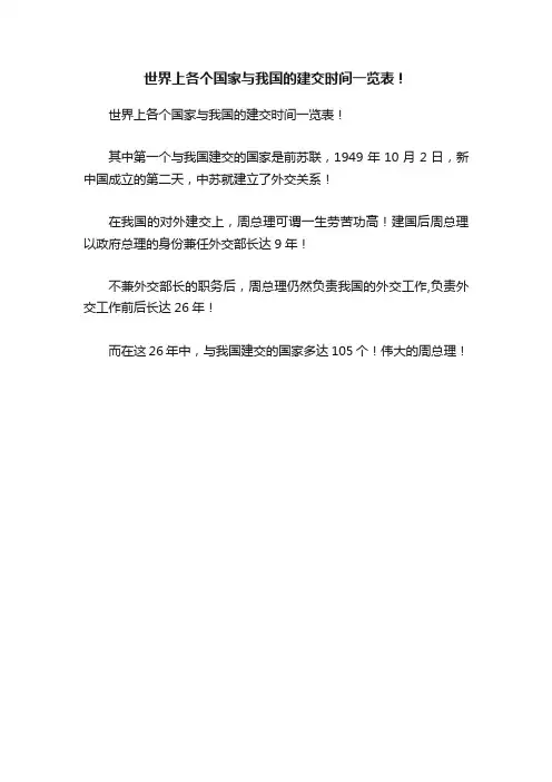 世界上各个国家与我国的建交时间一览表！