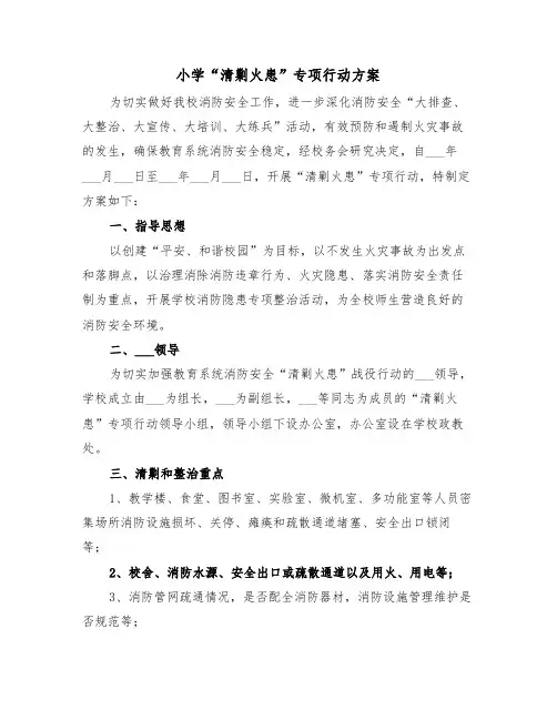 小学“清剿火患”专项行动方案(二篇)