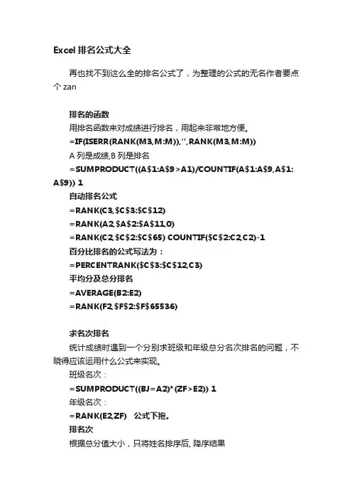 Excel排名公式大全