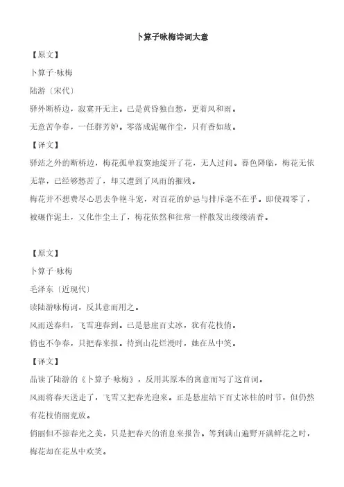 卜算子咏梅诗词大意