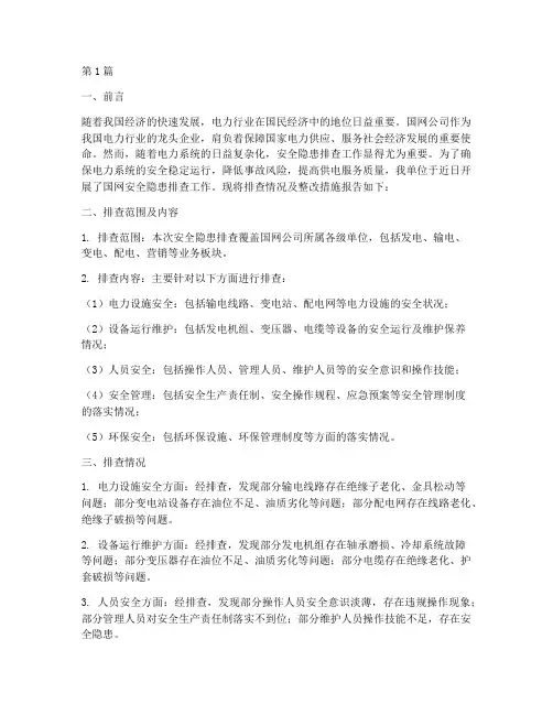 国网安全隐患排查报告(3篇)