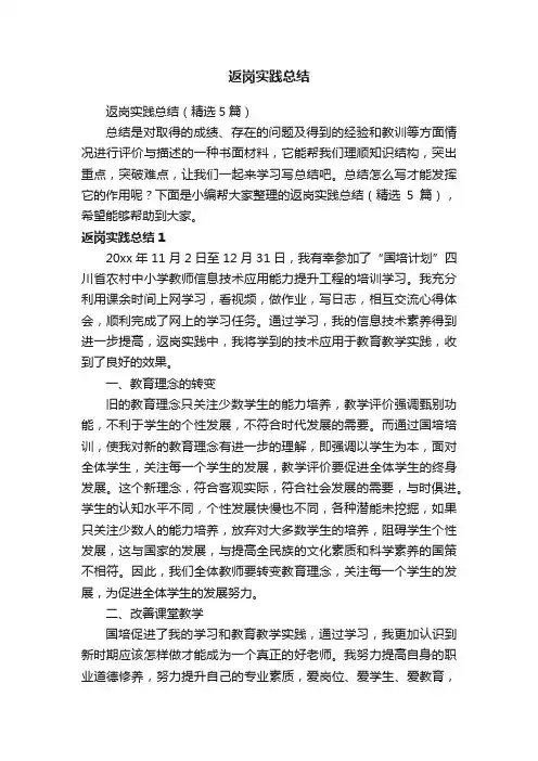 返岗实践总结（精选5篇）
