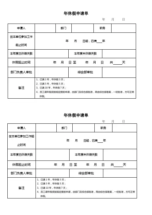 员工年休假申请表(最新通用版)