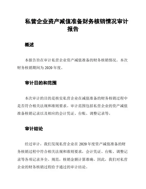 私营企业资产减值准备财务核销情况审计报告