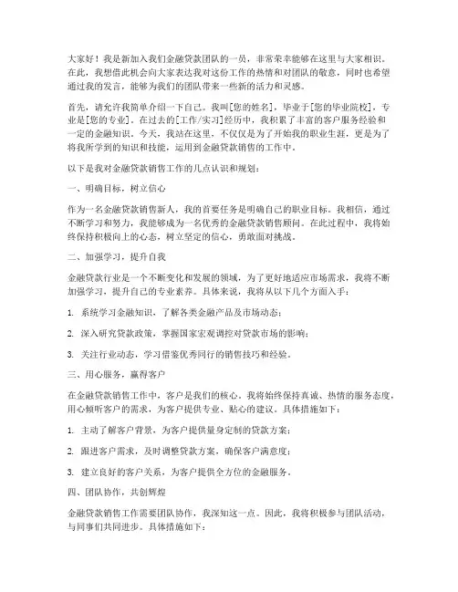 金融贷款销售新人发言稿范文
