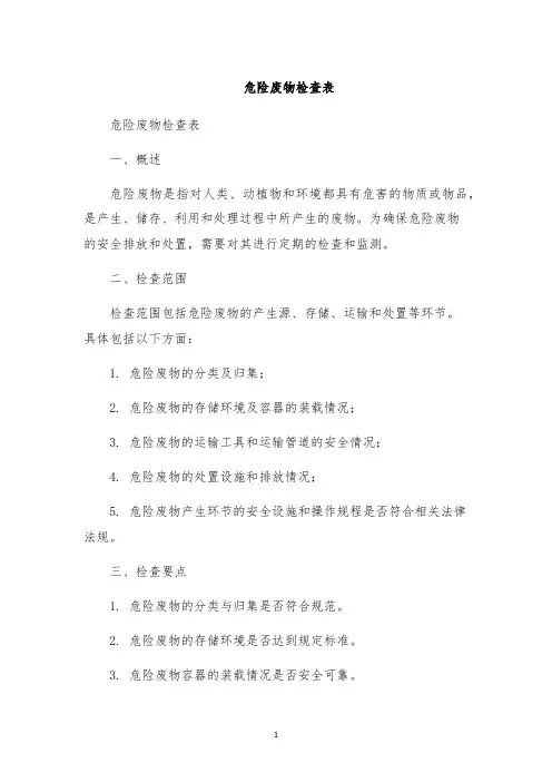 危险废物检查表