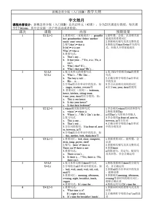 新概念青少版(入门级B)教学大纲