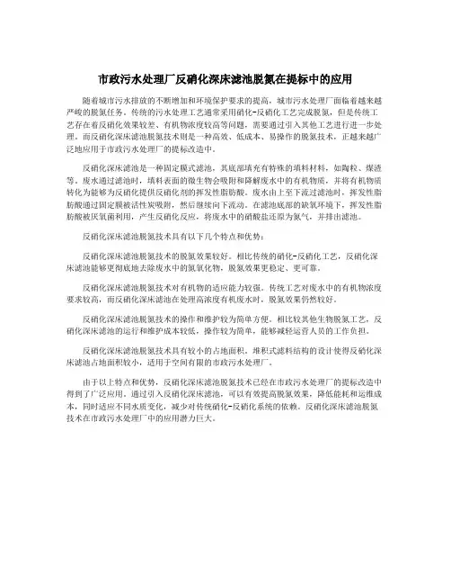 市政污水处理厂反硝化深床滤池脱氮在提标中的应用