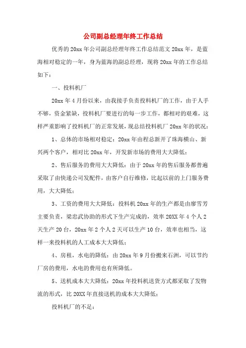 2019年公司副总经理年终工作总结
