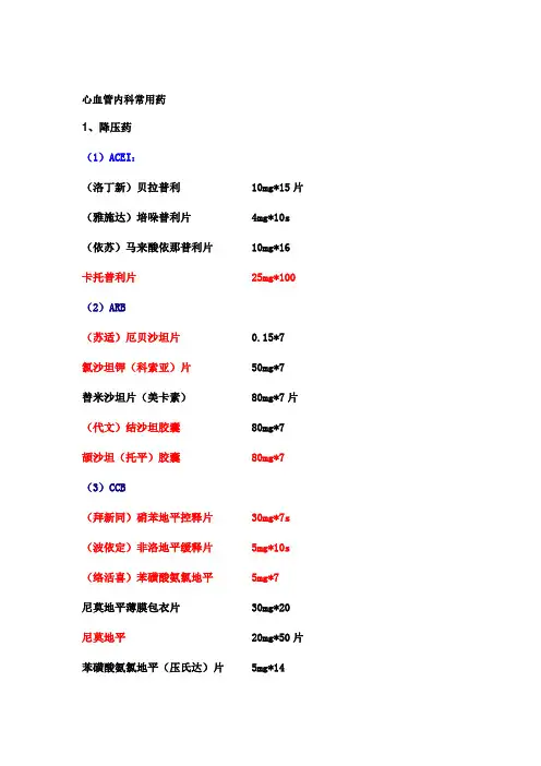 心血管内科常用药知识讲解