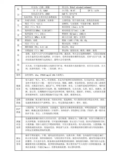 无水乙醇的理化性质及危险特性表
