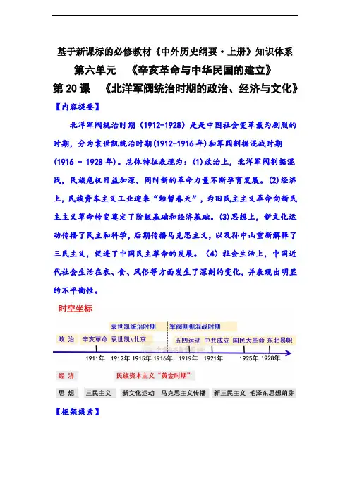 统编版部编版 新人教版高中必修 《中外历史纲要》 上第20课 北洋军阀统治时期的政治、经济与文化知识体系