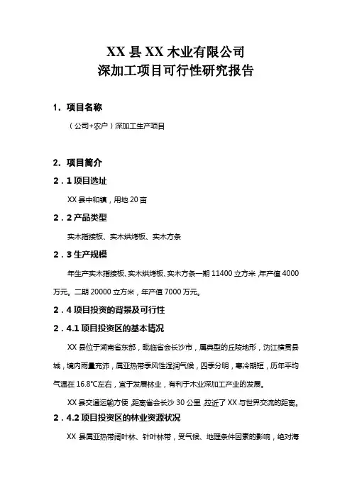 湖南省某木业有限公司深加工项目可行性研究报告