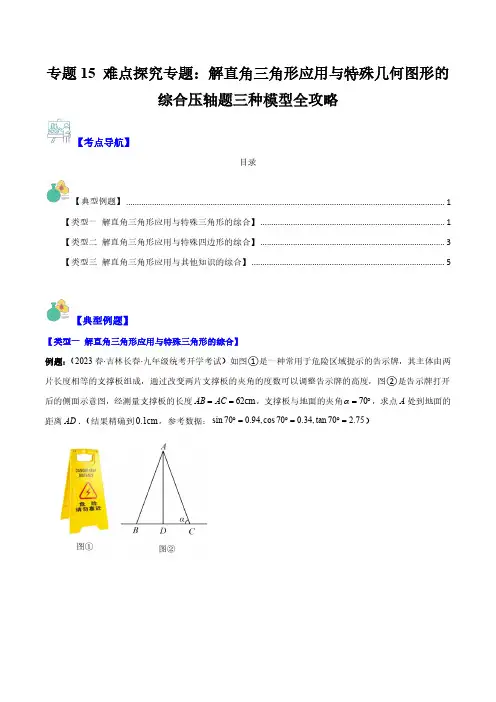 专题15 难点探究专题：解直角三角形应用与特殊几何图形的综合压轴题三种模型全攻略(原卷版)