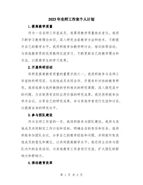2023年名师工作室个人计划