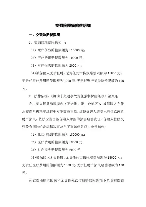 交强险限额赔偿明细