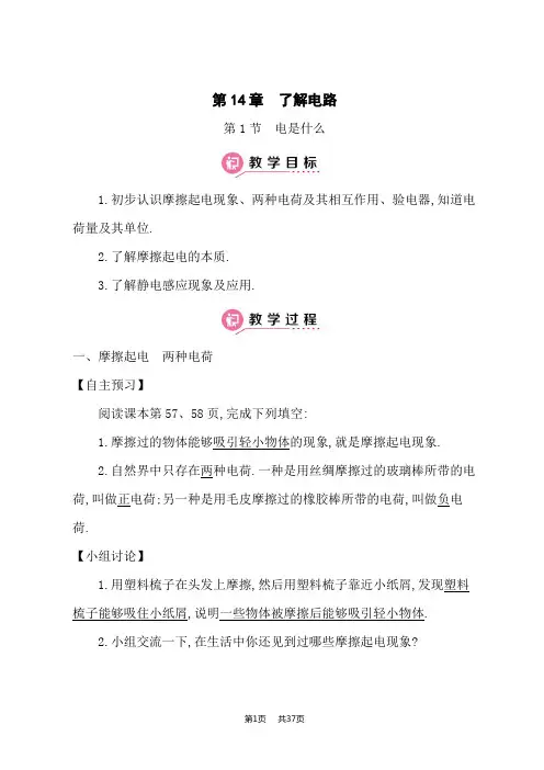 沪科版九年级全册物理教案 第14章 了解电路