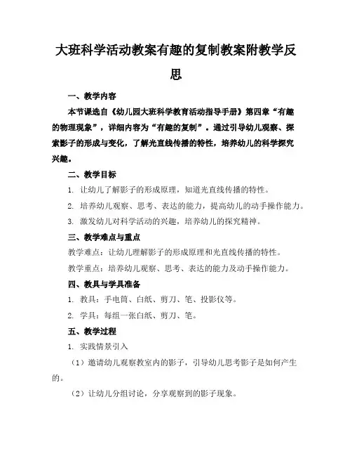 大班科学活动教案有趣的复制教案附教学反思