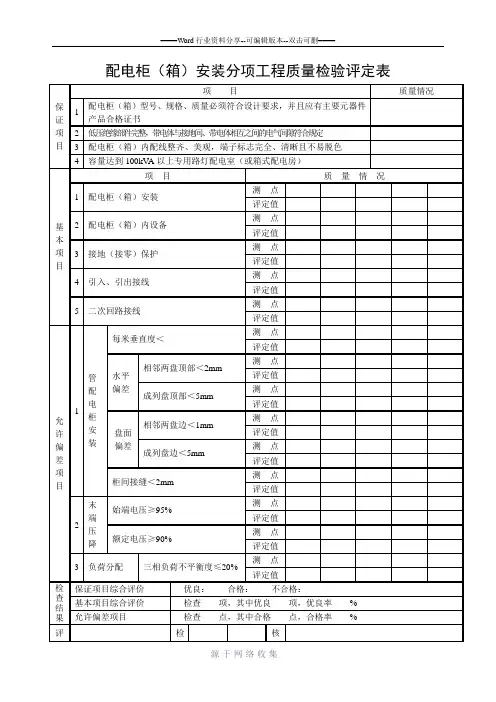 配电柜(箱)安装分项工程质量检验评定表