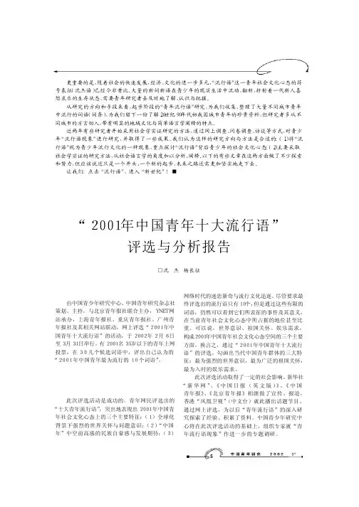 _2001年中国青年十大流行语_评选与分析报告