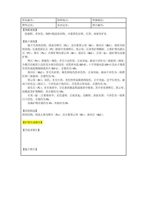 光薄片鉴定格式