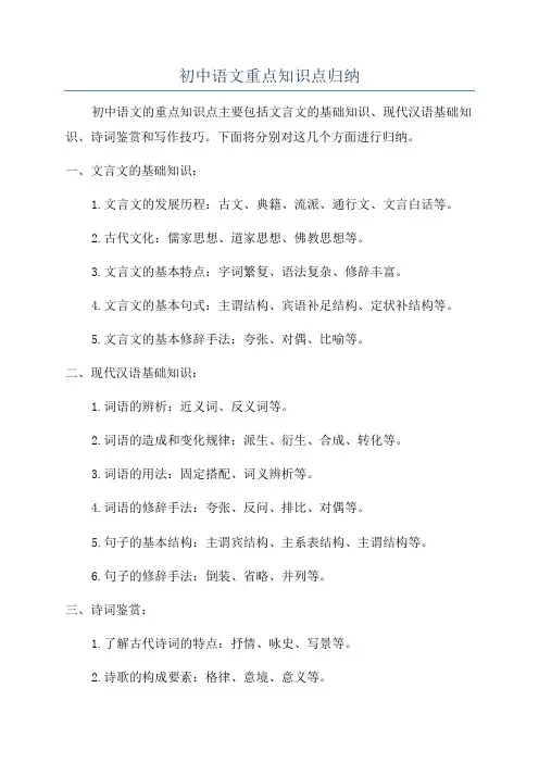 初中语文重点知识点归纳