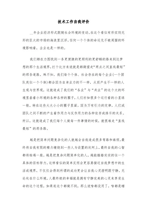 技术工作自我评价（三篇）