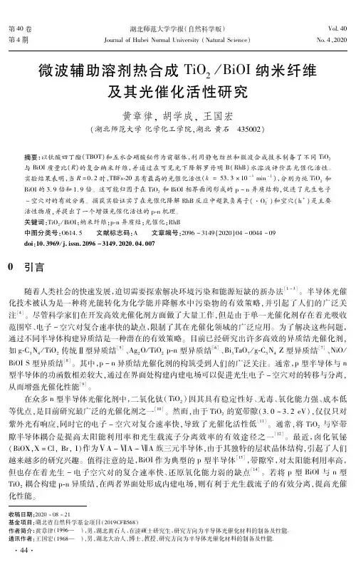 微波辅助溶剂热合成TiO2BiOI纳米纤维及其光催化活性研究