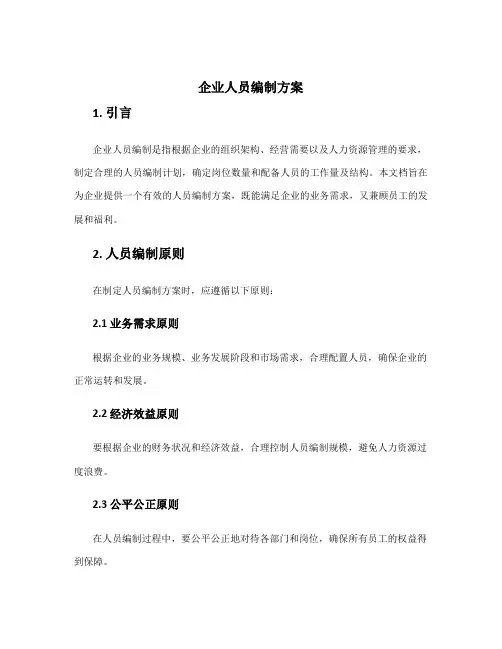 企业人员编制方案