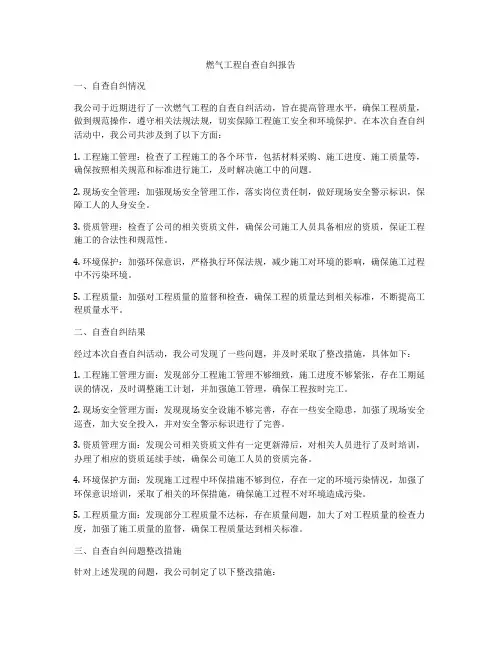燃气工程自查自纠报告