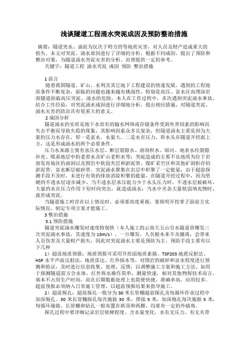 浅谈隧道工程涌水突泥成因及预防整治措施