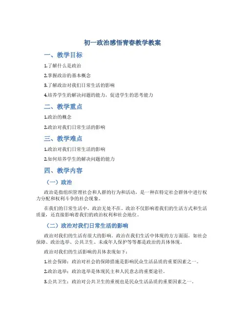 初一政治感悟青春教学教案