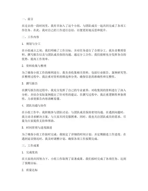小组工作个人工作总结