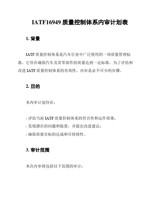 IATF16949质量控制体系内审计划表