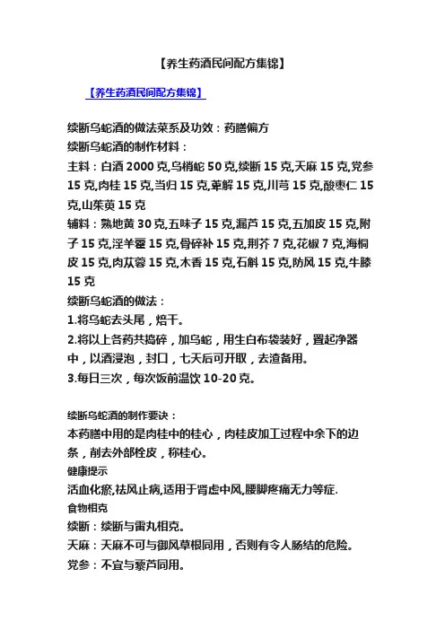 【养生药酒民间配方集锦】