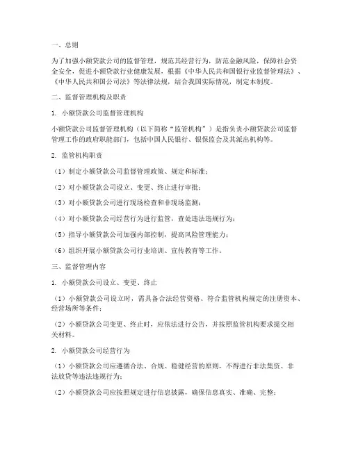 小贷公司监督管理制度