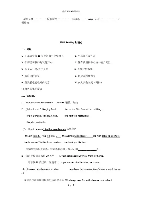 七年级下册英语(苏教版七年级)7BU1 Reading知识点 (优选.)