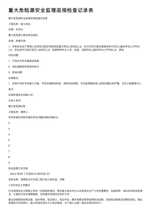 重大危险源安全监理巡视检查记录表
