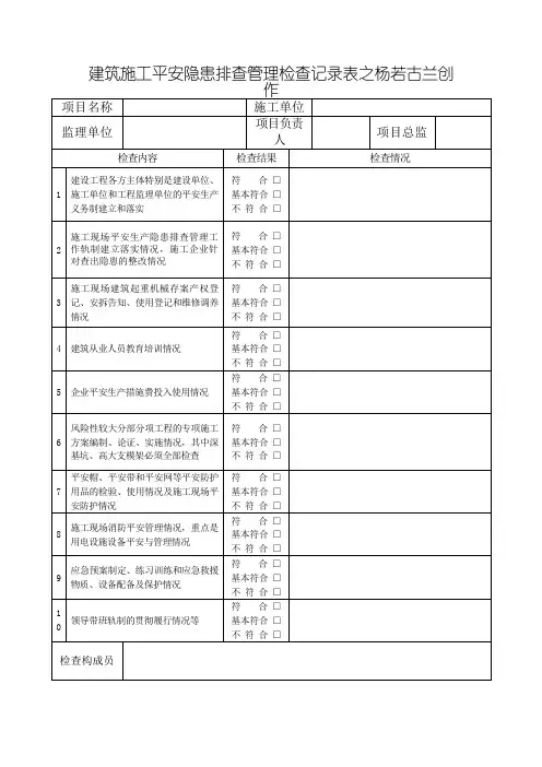 建筑施工安全隐患排查治理检查记录表