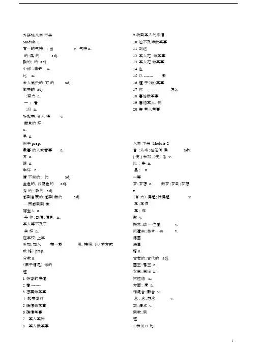 (完整版)英语外研版八年级下册单词默写表.docx