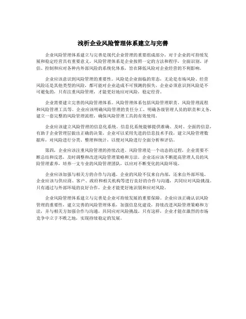浅析企业风险管理体系建立与完善