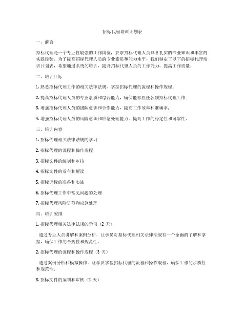 招标代理培训计划表