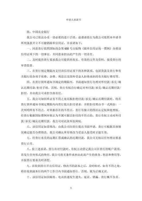 最新申请人承诺书精选