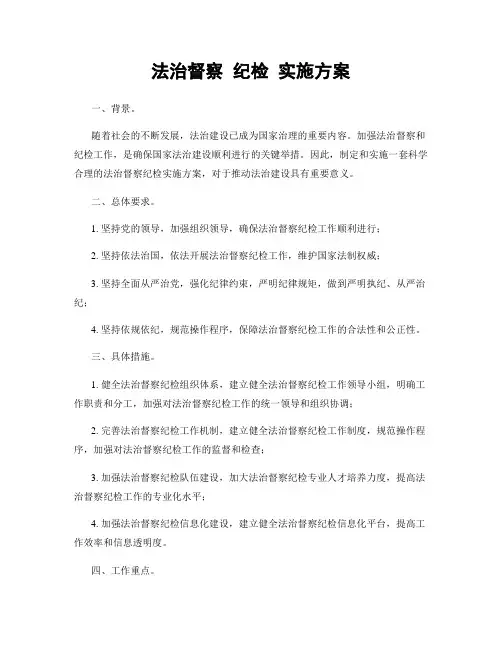 法治督察 纪检 实施方案