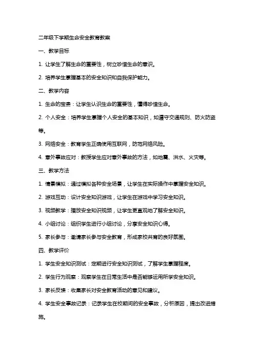 二年级下学期生命安全教育教案
