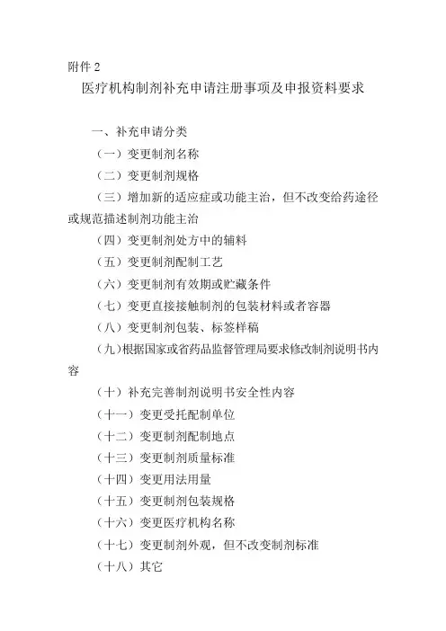 医疗机构制剂补充申请申报资料项目及说明