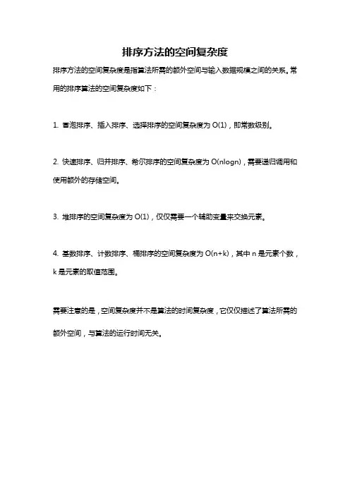 排序方法的空间复杂度