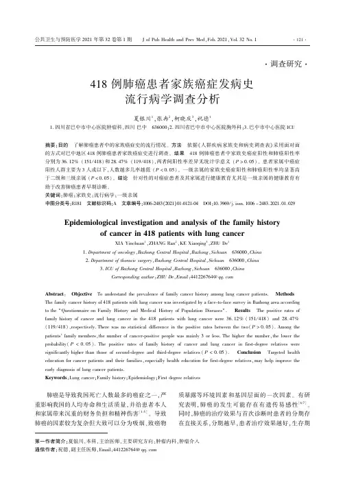 418例肺癌患者家族癌症发病史流行病学调查分析