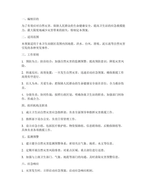 卫生站自然灾害应急预案
