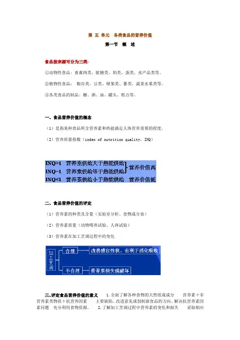 各类食品的营养价值